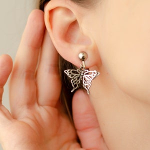 Butterfly wings funny earrings filigree, Insect earrings vintage, Papillon gifts image 4