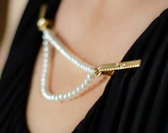 Vintage trui clip, Parel sieraden halsband tips populair op dit moment