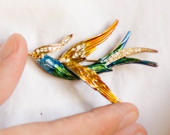 極楽鳥の小さなヴィンテージブローチ、ハチドリのピン、鳥好きへのギフト