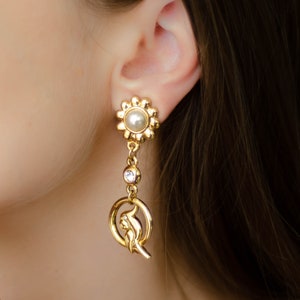 Parrot earrings vintage, Extra long earrings bird lover gift, Non pierced earrings image 1