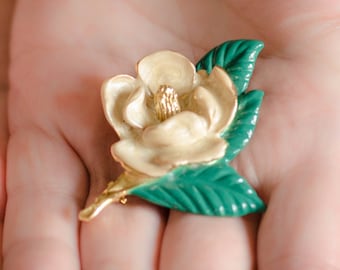 Ramo de broche de rosa, joyería de rosa Boutonniere, broche vintage grande de flor de esmalte