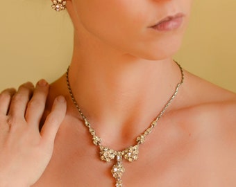 Bride jewelry set by Bogoff jewelry: Old Hollywood diamond choker and snowflake earrings