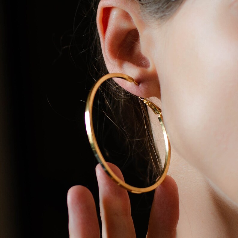 Large hoop earrings, Oversized earrings vintage, Chunky gold hoops image 2