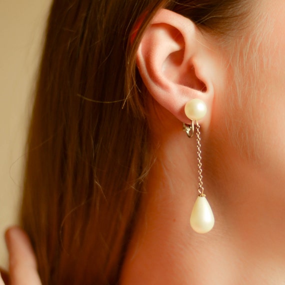 Pearl drop earrings vintage by Richelieu, Extra l… - image 2