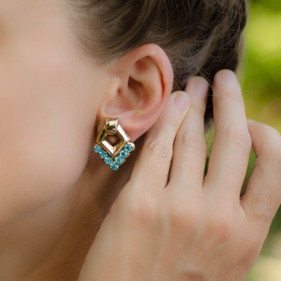Aquamarine earrings Coro jewelry, Geometric earri… - image 4