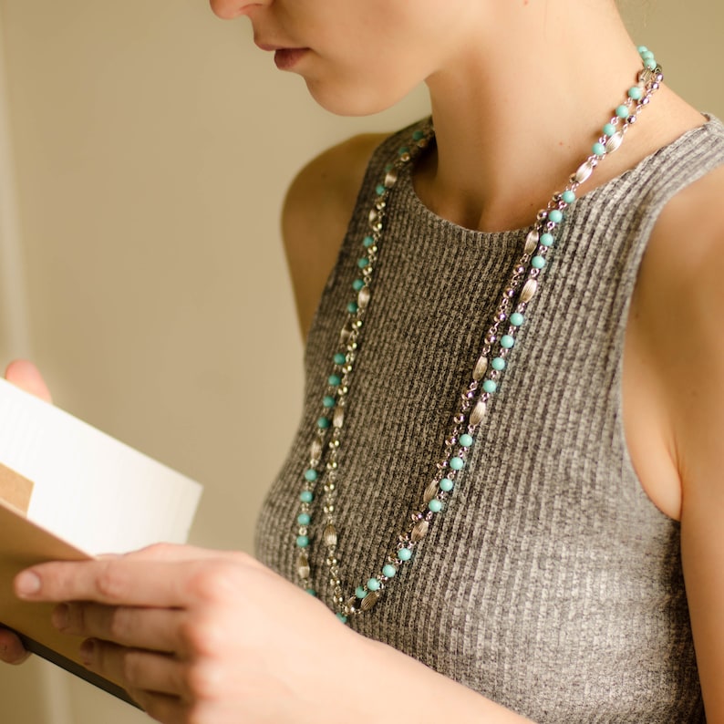 Turquoise necklace beaded by Sarah Coventry, Everyday necklaces for women image 1