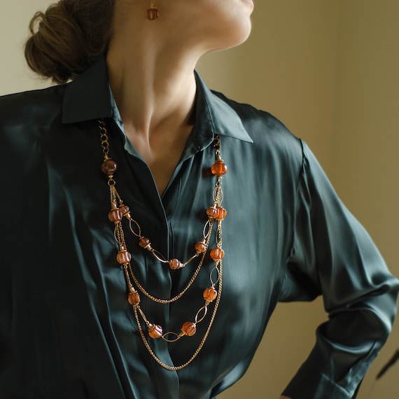 Layered necklace set with Lucite dangle earrings - Designer jewelry for Her and Perfect holiday gift