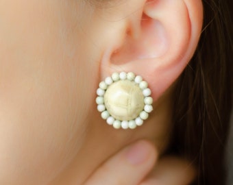 Beaded Japan earrings, Cluster earrings vintage, Non pierced earrings