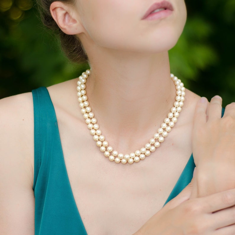 Ivory pearl necklace by 1980s Monet jewelry, Double strand choker necklace image 1