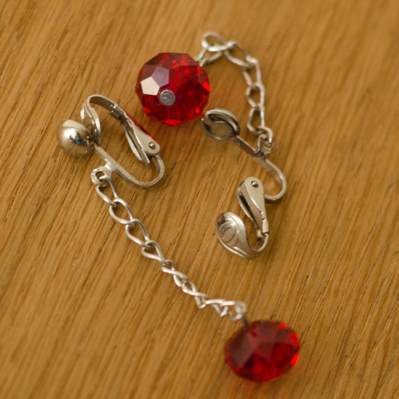 Ruby Red crystal Clip on earrings: Extra long dan… - image 8