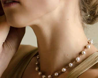 Pearl choker by Sarah Coventry, Faux pearl necklace, Delicate gold choker