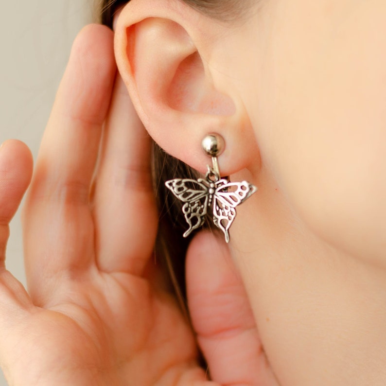 Butterfly wings funny earrings filigree, Insect earrings vintage, Papillon gifts image 4