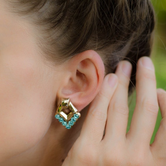 Aquamarine earrings Coro jewelry, Geometric earri… - image 1