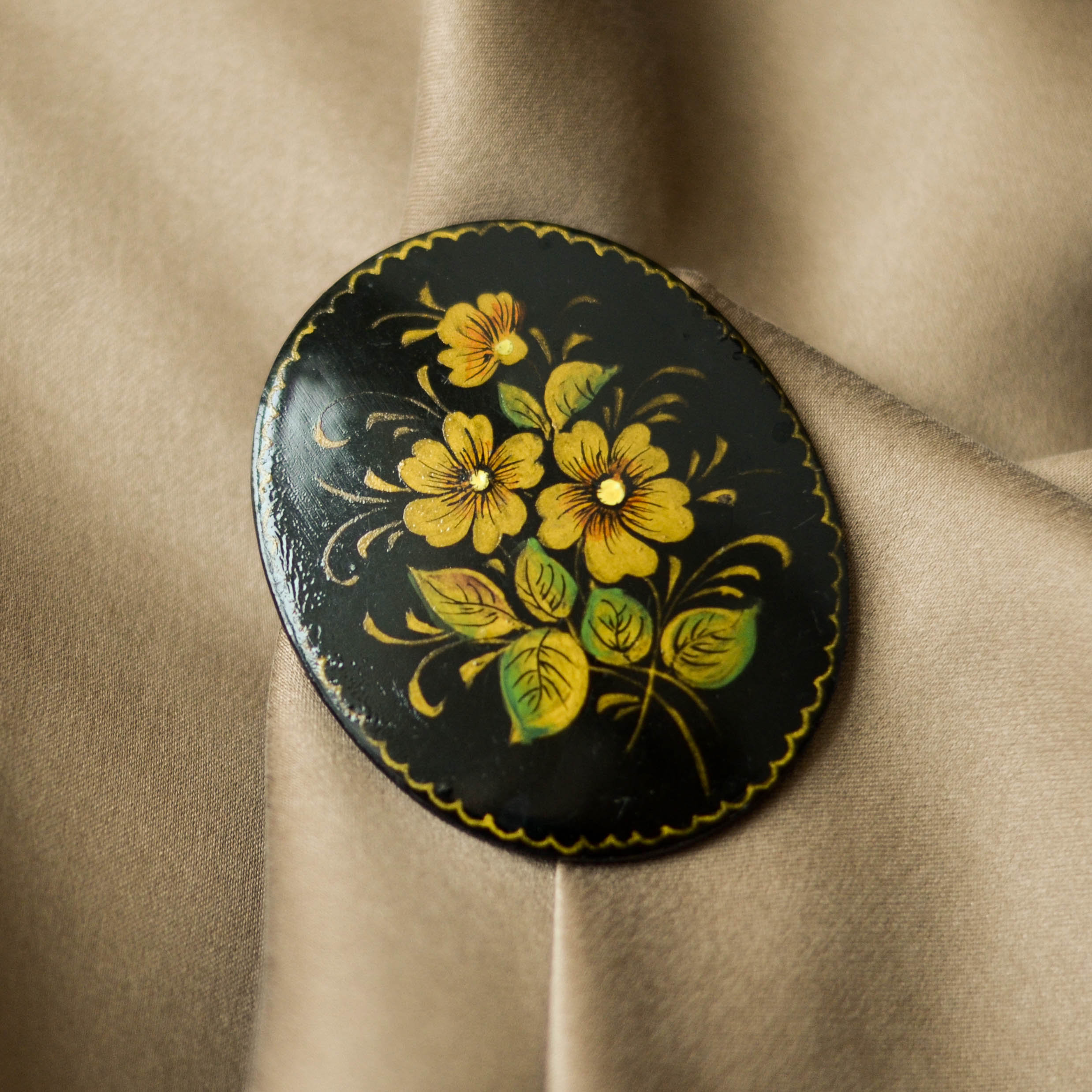 Russian folk art lacquer brooch Zhostovo hand painted brooch Etsy