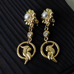 Parrot earrings vintage, Extra long earrings bird lover gift, Non pierced earrings image 2