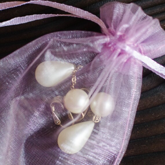 Pearl drop earrings vintage by Richelieu, Extra l… - image 8
