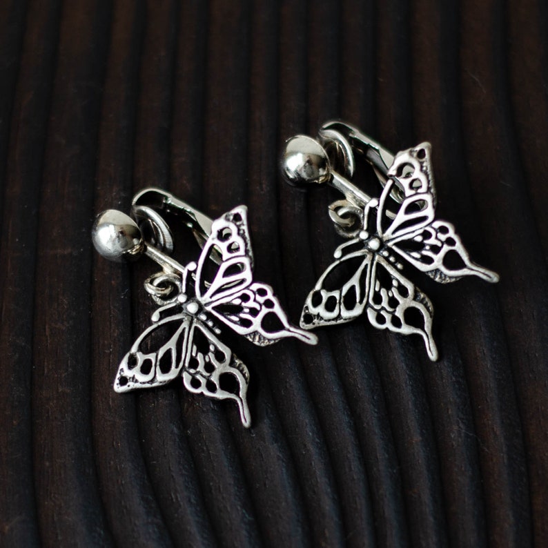 Butterfly wings funny earrings filigree, Insect earrings vintage, Papillon gifts image 2