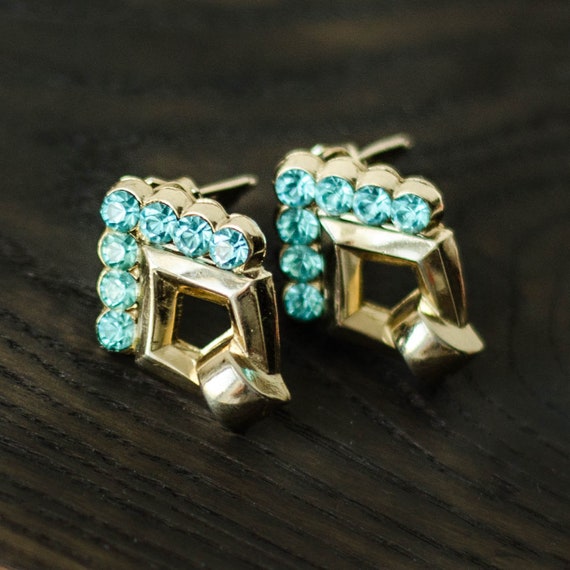 Aquamarine earrings Coro jewelry, Geometric earri… - image 3