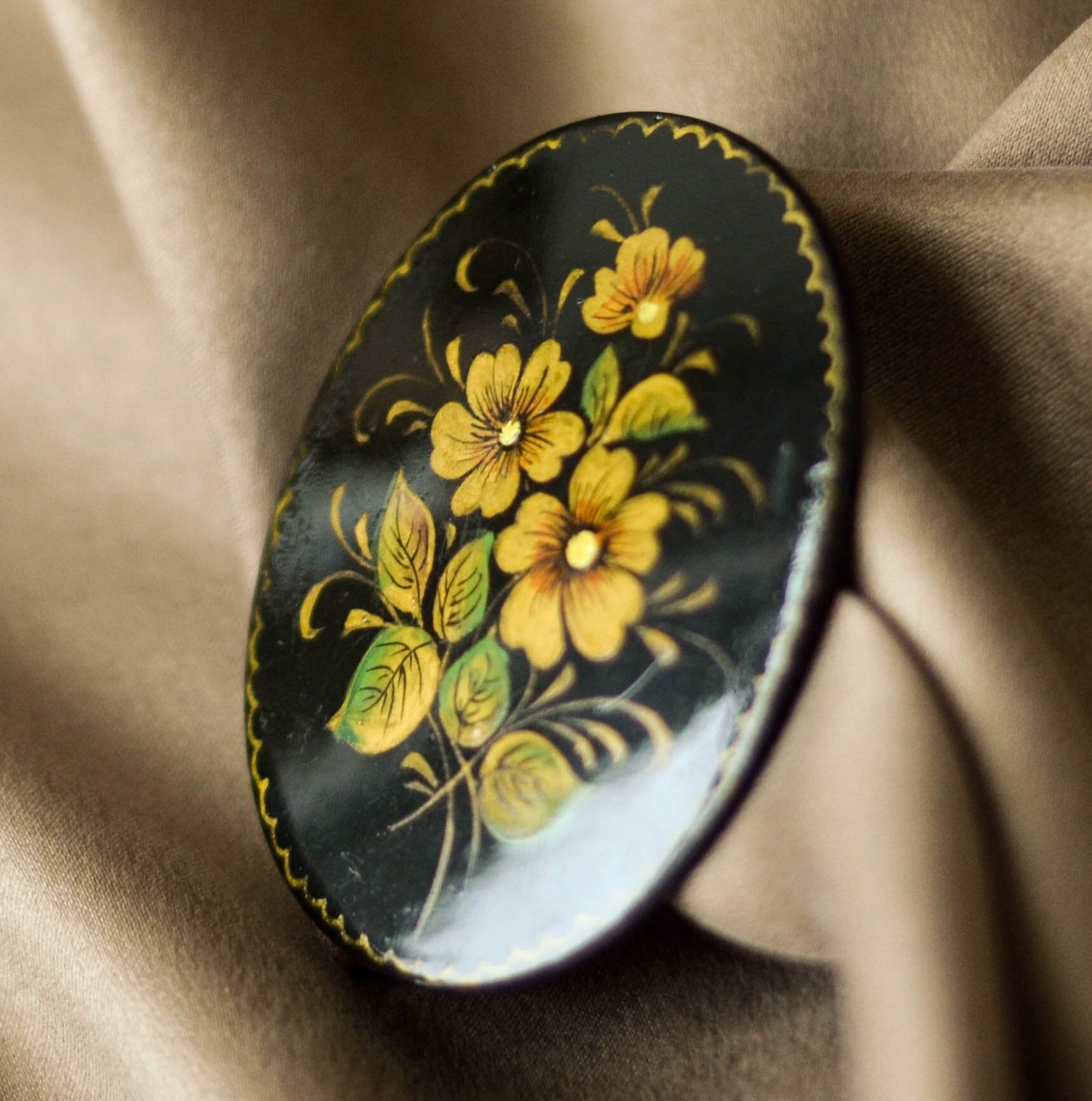 Russian folk art lacquer brooch Zhostovo hand painted brooch Etsy