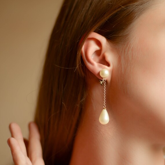 Pearl drop earrings vintage by Richelieu, Extra l… - image 5