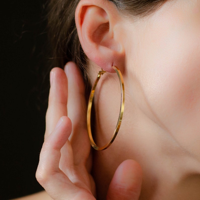 Large hoop earrings, Oversized earrings vintage, Chunky gold hoops image 3