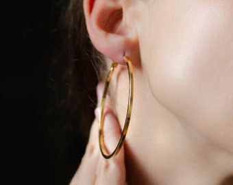 Large hoop earrings, Oversized earrings vintage, Chunky gold hoops