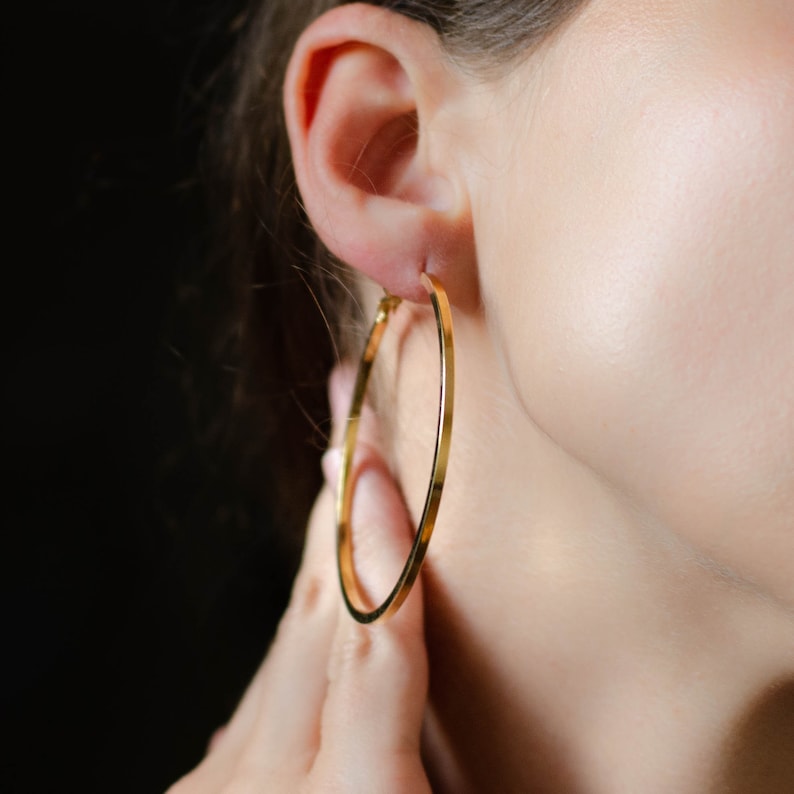 Large hoop earrings, Oversized earrings vintage, Chunky gold hoops image 1