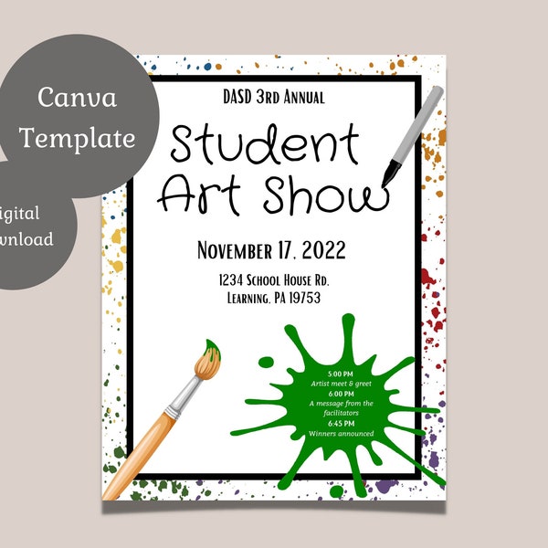 Art Show Flyer Template, Digital Download, Editable Flyer Template