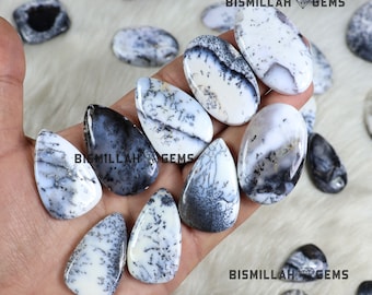 Piedra preciosa de ágata dendrítica, piedra preciosa dendrítica natural, cabujón dendrítico blanco, colgante de dendrita, fabricación de joyas de dendrita, lote de piedras preciosas al por mayor