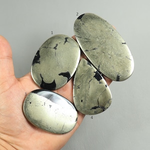 Pyrite Cabochon, Big Size Selected Pieces Natural Pyrite Gemstone For Making Jewelry, Hand Polished Flat Back Apache Gold Stone