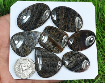 Honey Dendrite Agate Gemstone Lot, 7 Pieces 290 Carat, Smooth Hand Polished Gemstone Cabochon, Making For Silver Jewelry Supply,