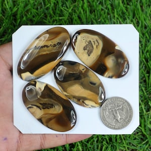 Australische dendriet-edelsteen 4 stuks 250 karaat 50 x 25 mm, ovale dendrietcabochon, natuurlijke dendrietagaat-edelsteen, plaksteen gepolijste dendriet