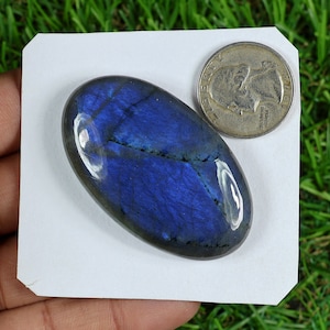 Blue Labradorite Cabochon: Hand Polished Gemstone for Silver Jewelry (56x33 mm, 170 Cts.)