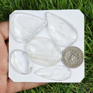 Natural Clear Quartz Gemstone, 5 Pcs 235 Carat, Crystal Quartz Lot, Mix Shape Clear Quartz cabochon, Loose Stone, Siler Jewelry Making Gifts