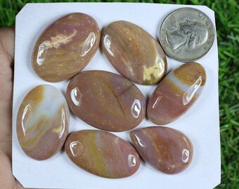 Top Quality Imperial Jasper Cabochon Lot, 7 Pieces 240 Carat, Smooth Flat Back Imperial Jasper Gemstone For Jewelry Making Imperial Gemstone