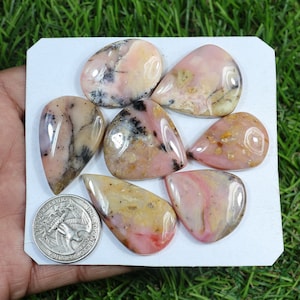 Rosa Opal Cabochon, 7 Stück 390 Karat, Natürlicher Rosa Opal Edelstein für Schmuck, Mix Form Rosa Opal Lot, Flatback Rosa Opal Stein Lot