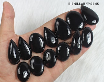 Natürlicher schwarzer Onyx Edelstein Lot, schwarzer Onyx Lot, glatter schwarzer Onyx Cabochon, Massenmix-Form schwarzer Onyxstein, handgefertigter schwarzer Onyx Edelstein