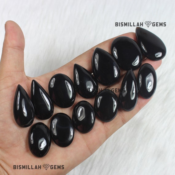 Natural Black Onyx Gemstone Lot, Black Onyx Lot, Smooth Black Onyx Cabochon, Bulk Mix Shape Black Onyx Stone, Handmade Black Onyx Gemstone