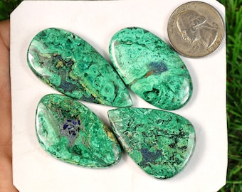 4 pezzi di pietra preziosa di malachite africana, 262 carati, cabochon di crisocolla di malachite fatto a mano, malachite lucidata a mano, lotto all'ingrosso n. 3129