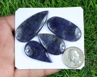 Piedra solar azul (4 piezas, 156 quilates), iolita azul, cabujón de piedra solar natural, lote de piedras solares de formas variadas, iolita cristalina.