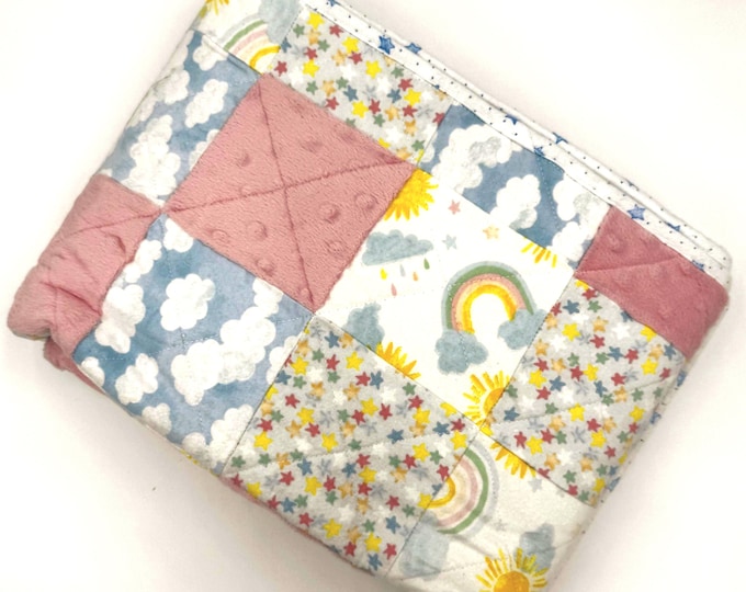 Patchwork Baby Quilt: Sky Rainbow Design, Handmade Lovey (Finished Product)
