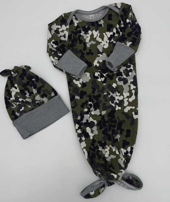 Gown Camo Moss Green | infant gown | elastic bottom gown | newborn clothes | newborn essentials | bringing home baby | going home