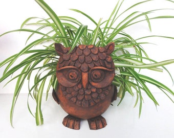 Ceramic owl clay sculpture container vase