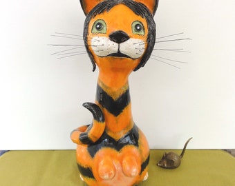 Art clay ceramic figurine home decoration unique handcrafted cat