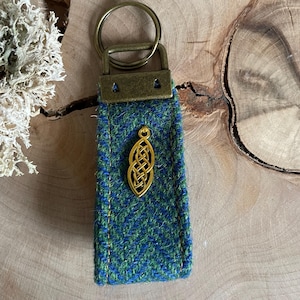 Harris Tweed et porte-clés à breloques noeud celtique, cadeau de voyage écossais, porte-clé tartan, breloque celtique, tartan écossais, souvenir écossais