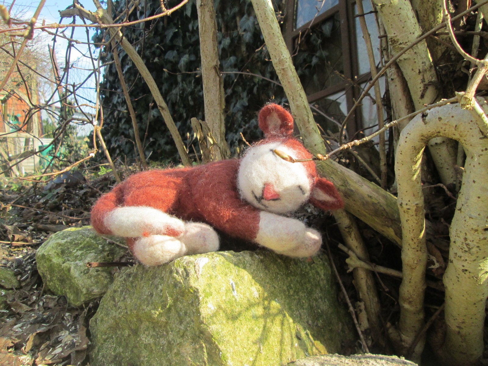 Cat, sleeping, felted, handmade