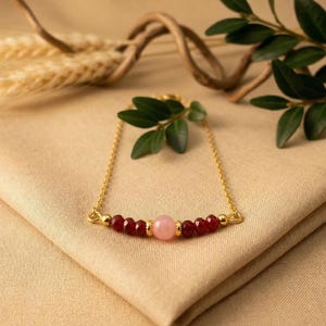 Rubin und Rhodochrosit Halskette, Choker Kette, vergoldet