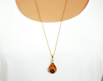 Garnet necklace, gold-plated, drop pendant