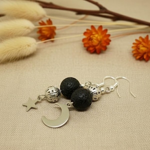 Mond und Stern Ohrringe, Lava-Ohrringe, asymmetrisch, Diffusor Ohrringe, Aroma-Therapie