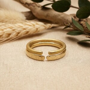 Ring Set gehämmert und gebürstet, offene, minimalistische Ringe, vergoldet, Stapelringe